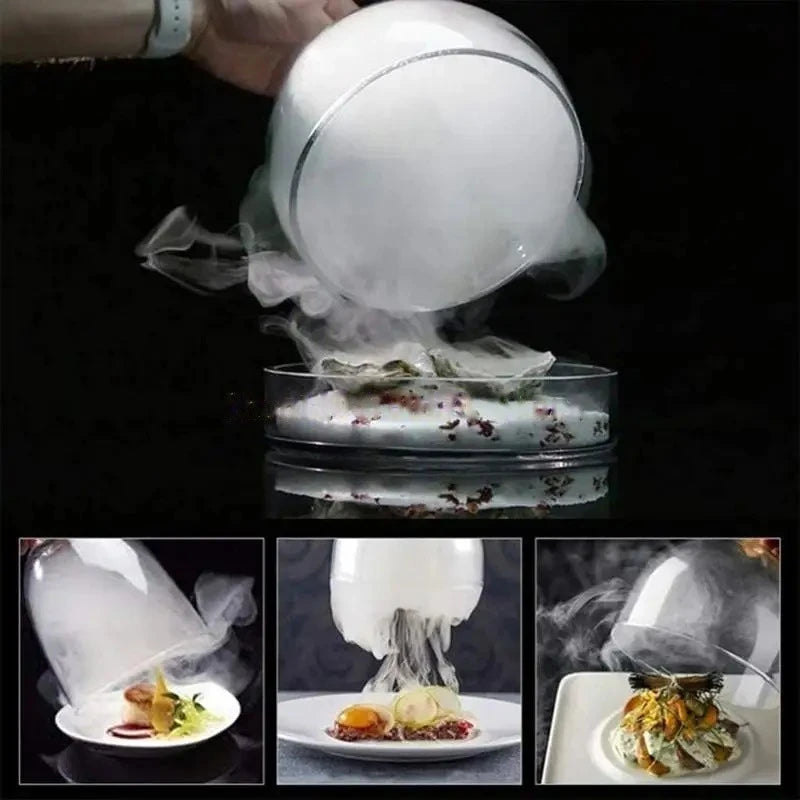 Cloche alimentaire à fumer sur assiette avec fumée