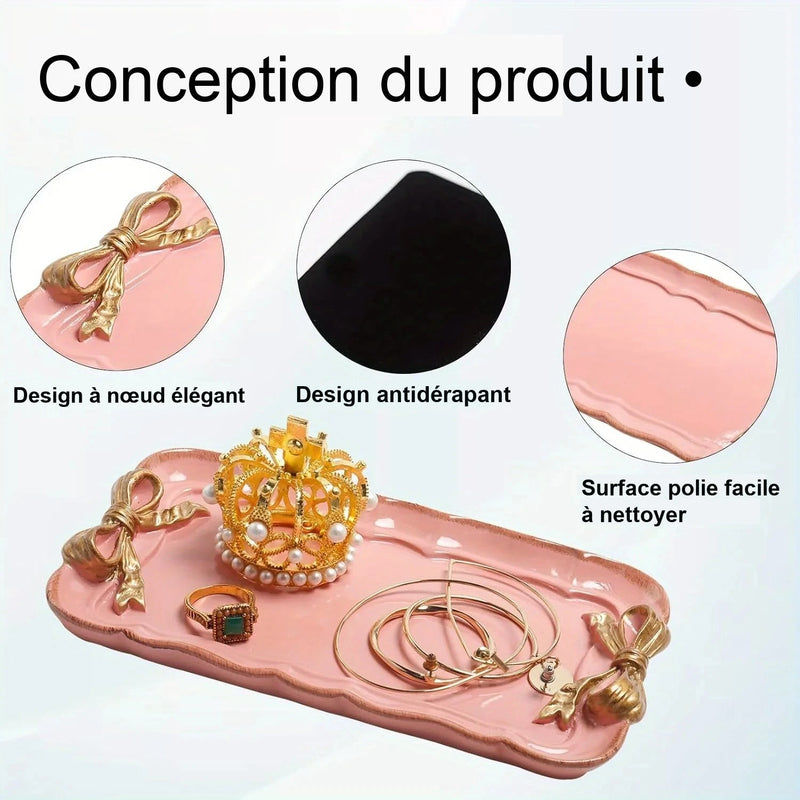 Plateau de Service Résine Nœud Doré Pastel
