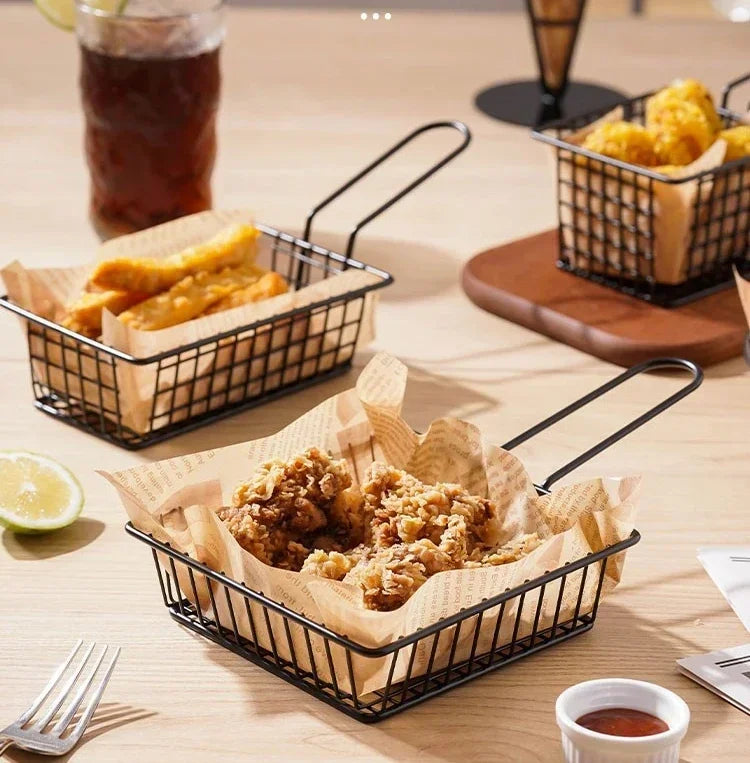 Panier de Présentation Frites Fil Métal Noir