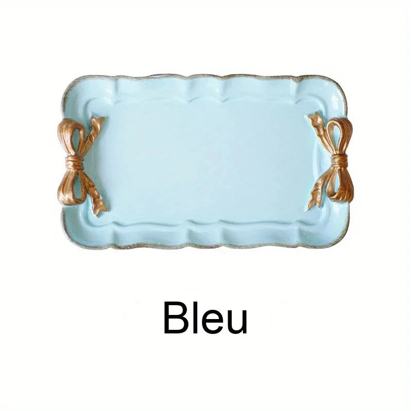 Plateau de Service Résine Nœud Doré Pastel