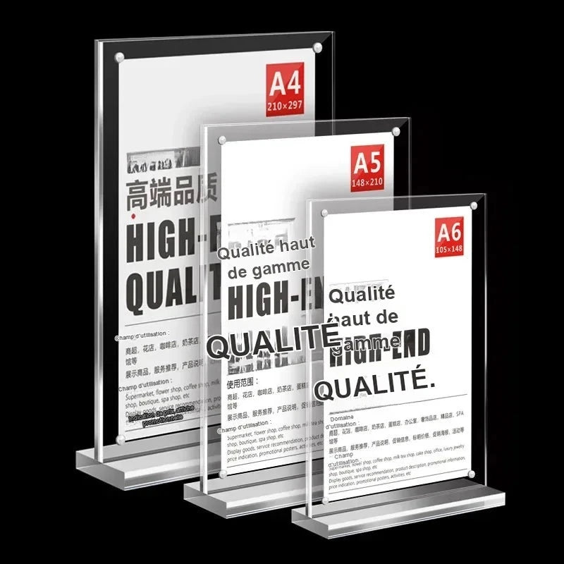 Porte-Menu Acrylique Transparent Vertical Horizontal A4 A5 A6