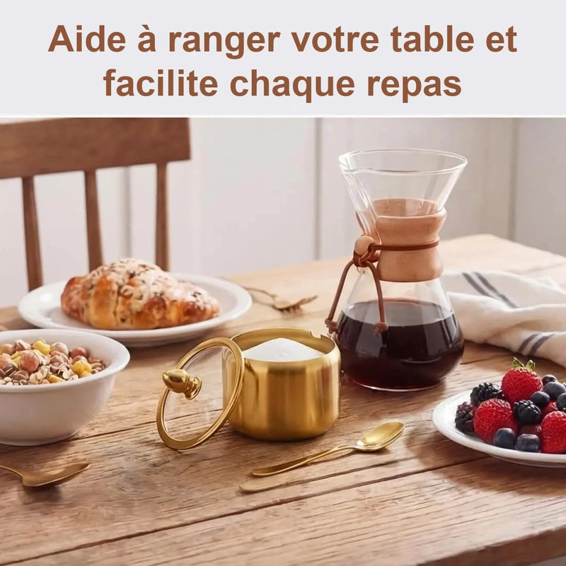 Sucrier Couvercle Verre avec Cuillère Buffet Hôtel