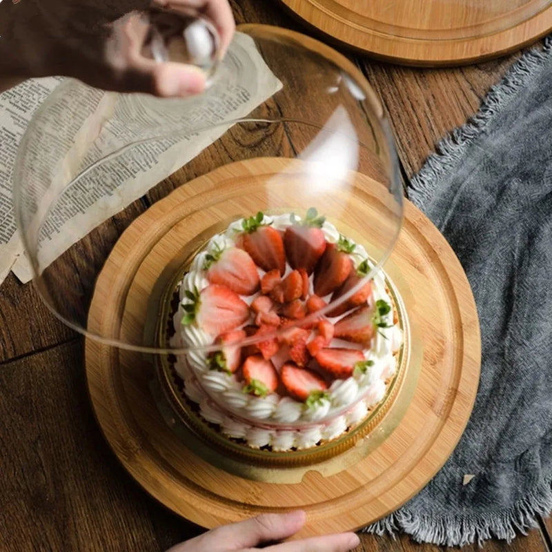Présentoir à Gâteaux Bois Cloche Verre – présentoir gâteau – gros plan sur la matière