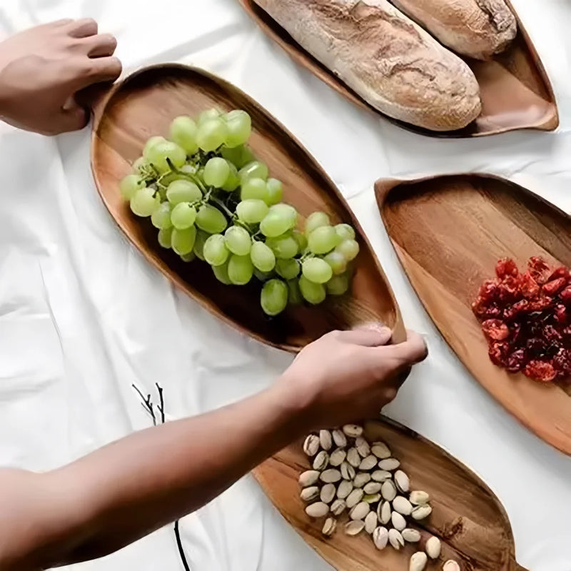Plateau de Service Bois Forme Feuille