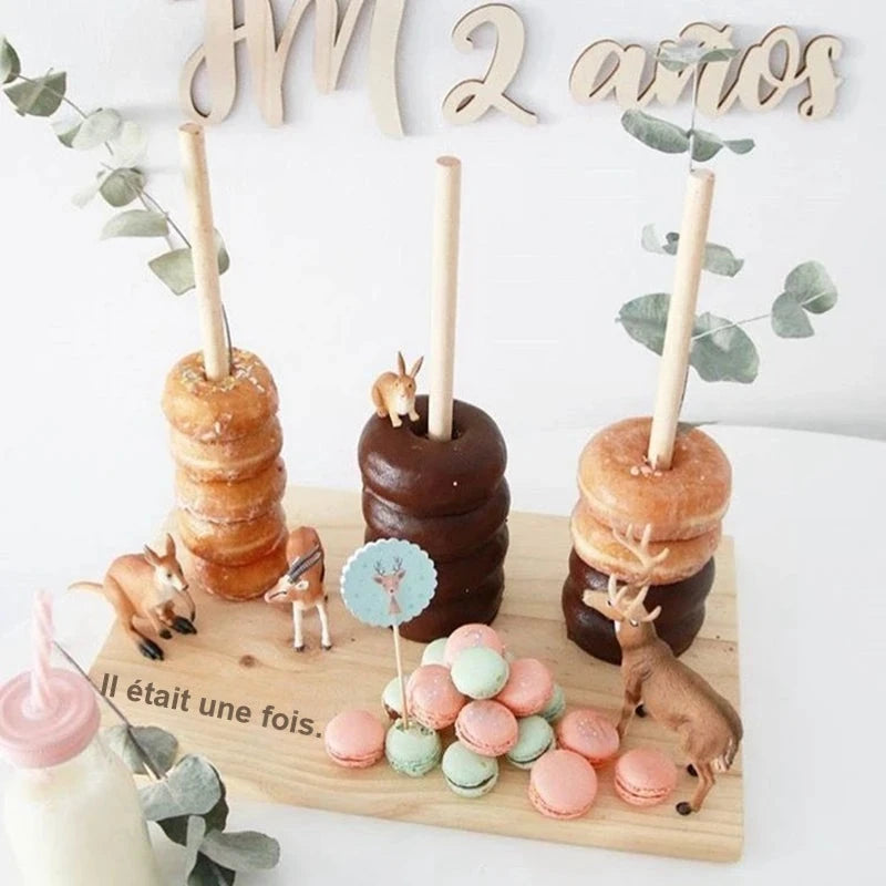 Chariot Présentoir Donuts Bois Mariage – présentoir donuts – vue d'ensemble