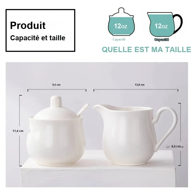Sucrier et Pot à Lait Céramique Blanc Hôtel