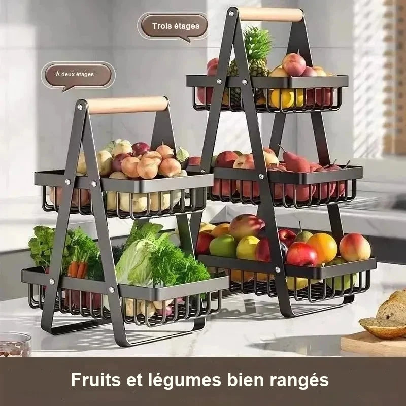 Présentoir Buffet à Étages Métal Poignée Bois