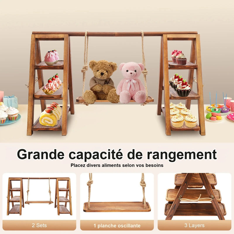 Présentoir Gâteaux Bois 3 Étages Mariage – présentoir gâteau – vue de côté