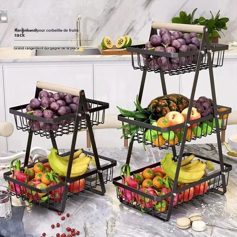 Présentoir Buffet à Étages Métal Poignée Bois