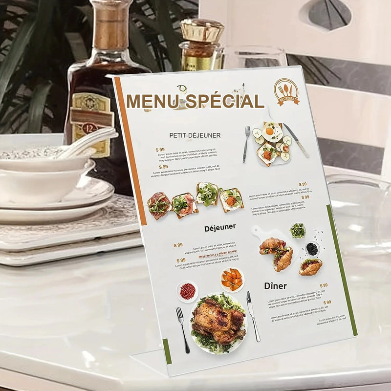 Porte-Menu Acrylique Transparent Incliné Lot de 4