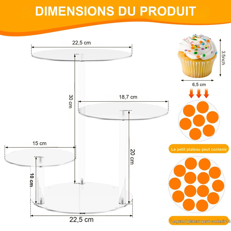 Présentoir Cupcake Acrylique 4 Étages – déco mariage et fête d'anniversaire