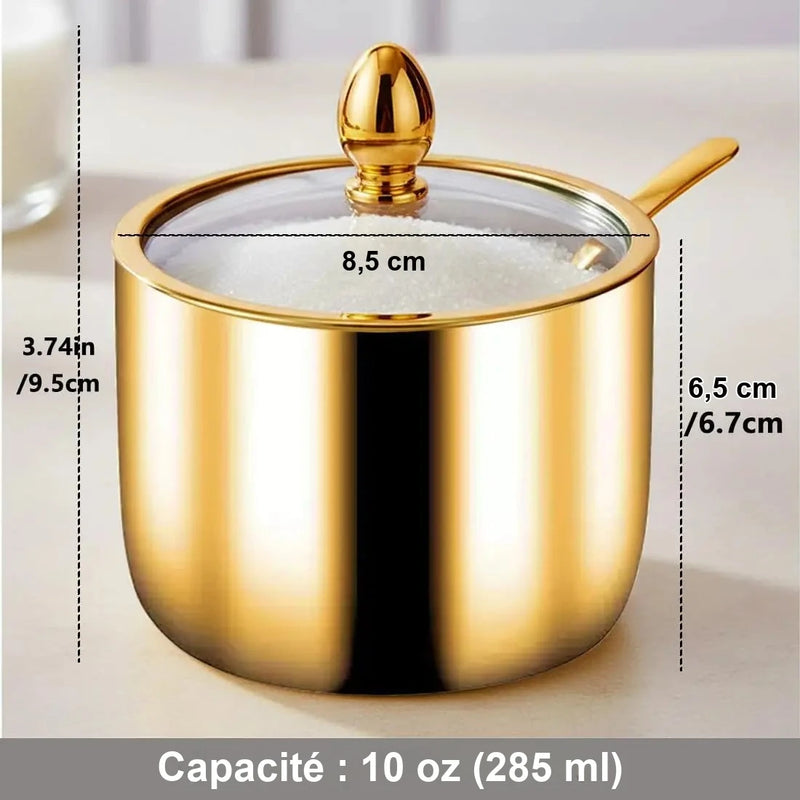 Sucrier Couvercle Verre avec Cuillère Buffet Hôtel