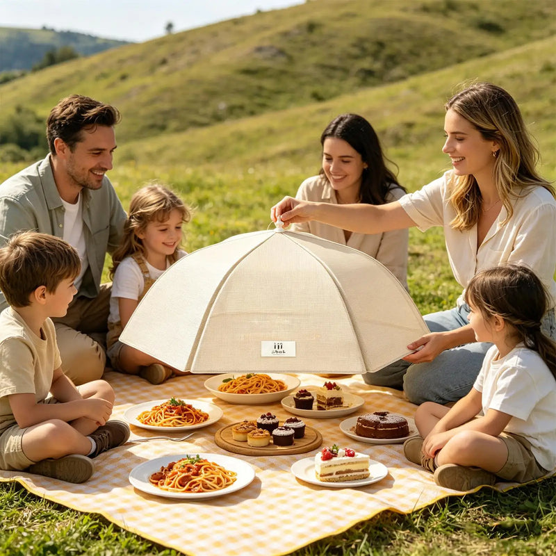 Cloche Alimentaire Pliable Parapluie Beige Buffet