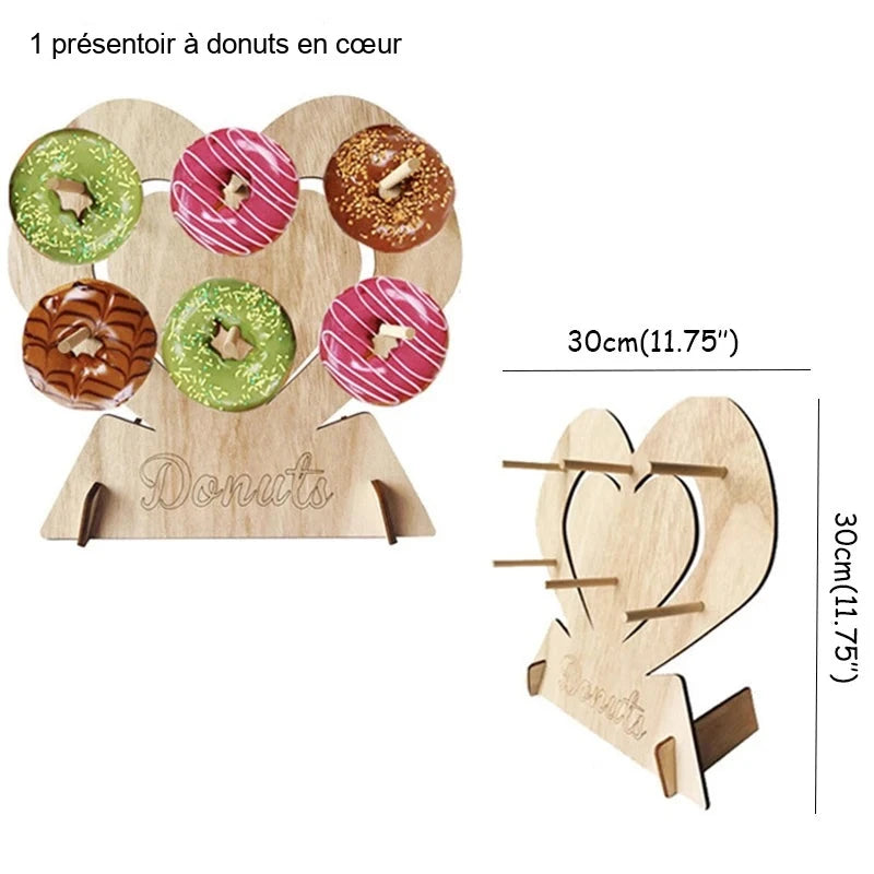 Présentoir Mural Donuts Cœur Bois – présentoir donuts – vue de dessus