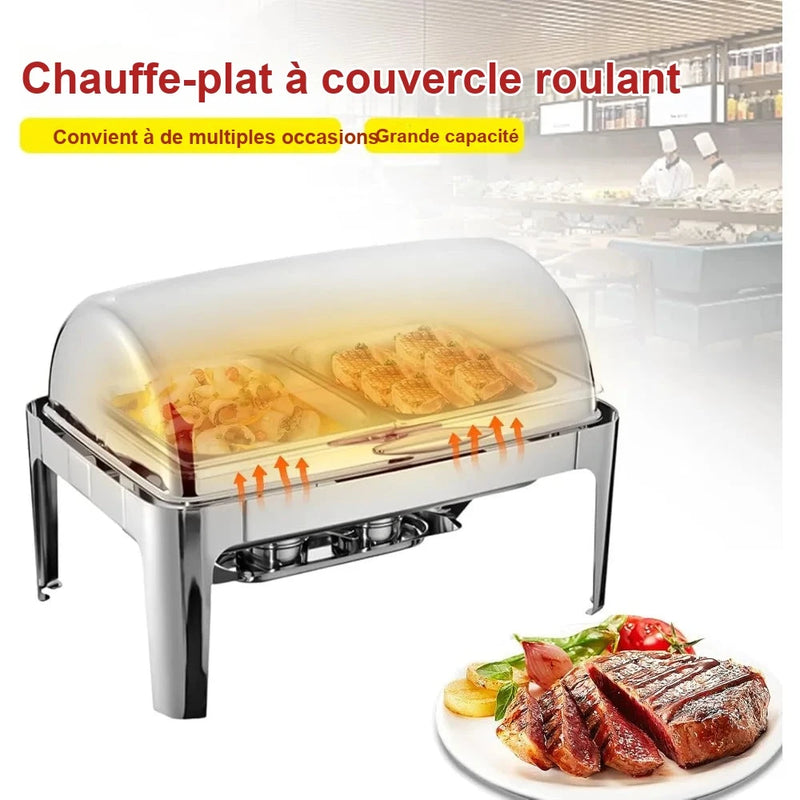 Chauffe-Plat Roll Top Inox Grande Capacité Buffet