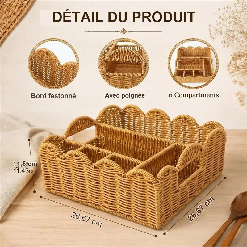 Panier de Présentation Couverts Osier 6 Compartiments