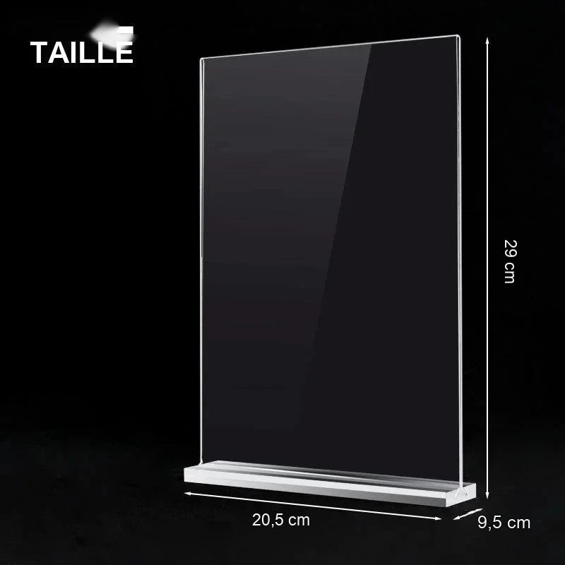 Porte-menu acrylique - dimensions du socle et du support