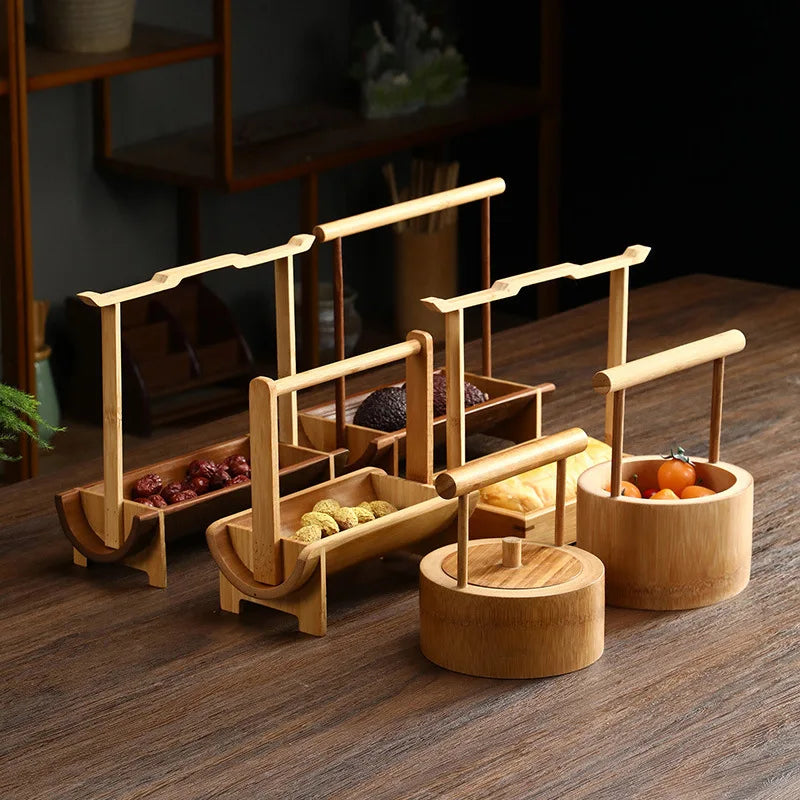 Corbeille Bambou Présentoir Buffet Portable – plateau de présentation – vue d'ensemble