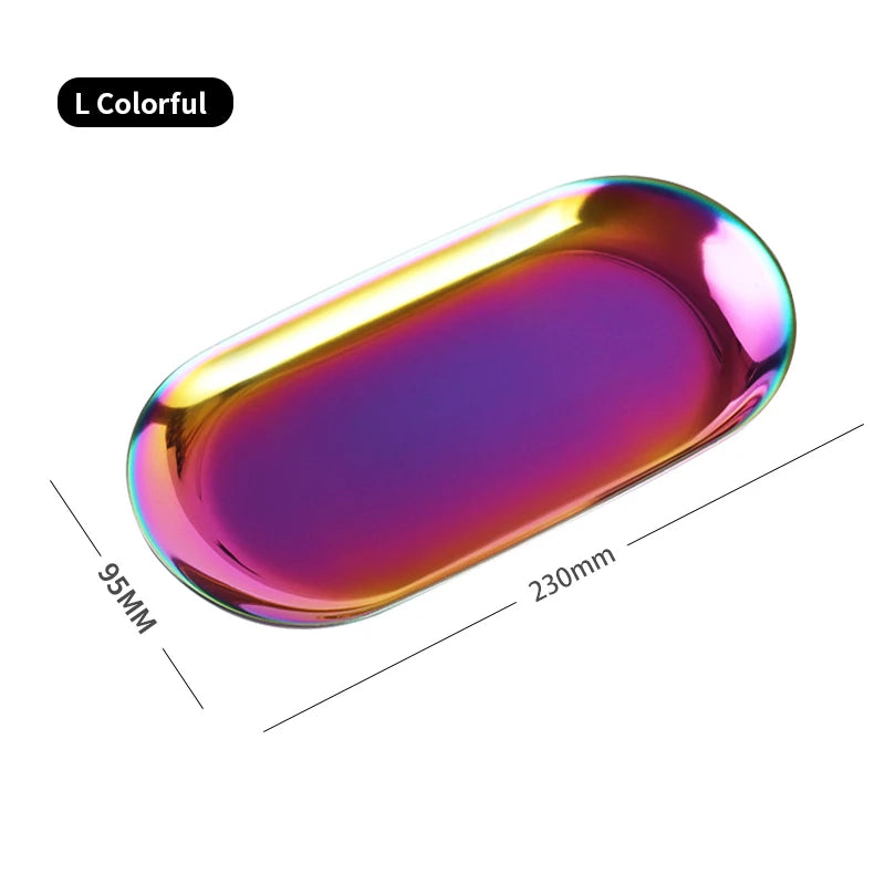 Grand plateau ovale multicolore avec ses dimensions, 230 sur 95 millimètres