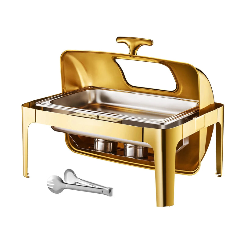 Chauffe-plat roll top doré 9 QT rectangulaire à hublot avec pince