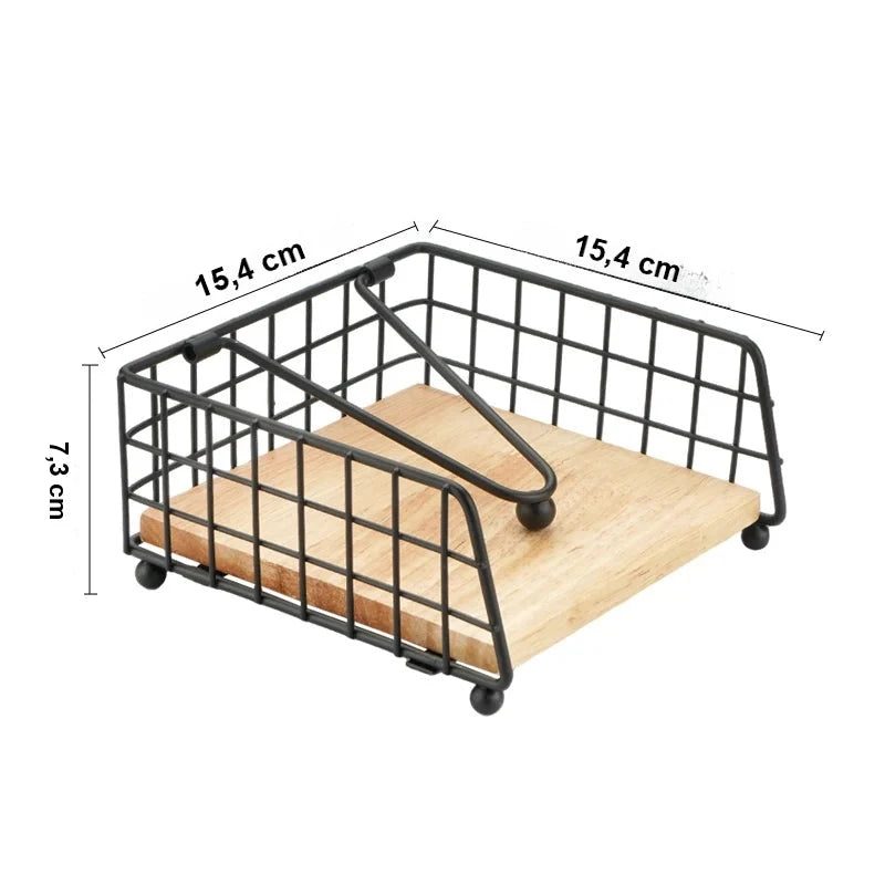 Porte-Serviettes Métal Noir Base Bois