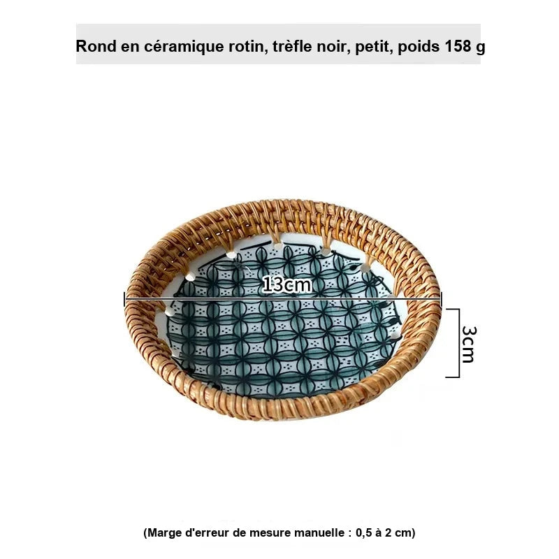 Plateau Rotin Céramique Fruits Gâteau – présentoir gâteau – vue de dessus