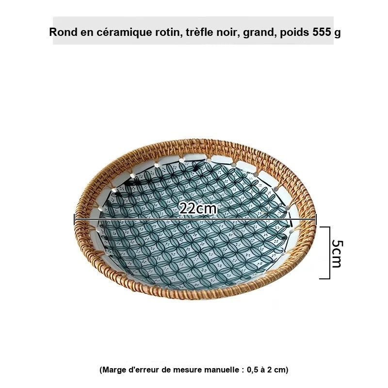 Plateau Rotin Céramique Fruits Gâteau – présentoir gâteau – détail du design