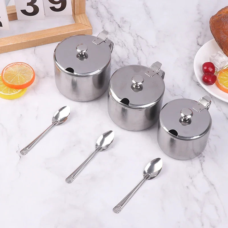 Sucrier Inox Couvercle Cuillère Buffet Hôtel