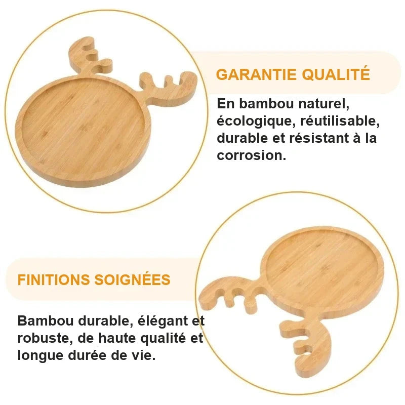 Plateau de Service Bois Motif Noël – plateau de présentation – gros plan sur la matière