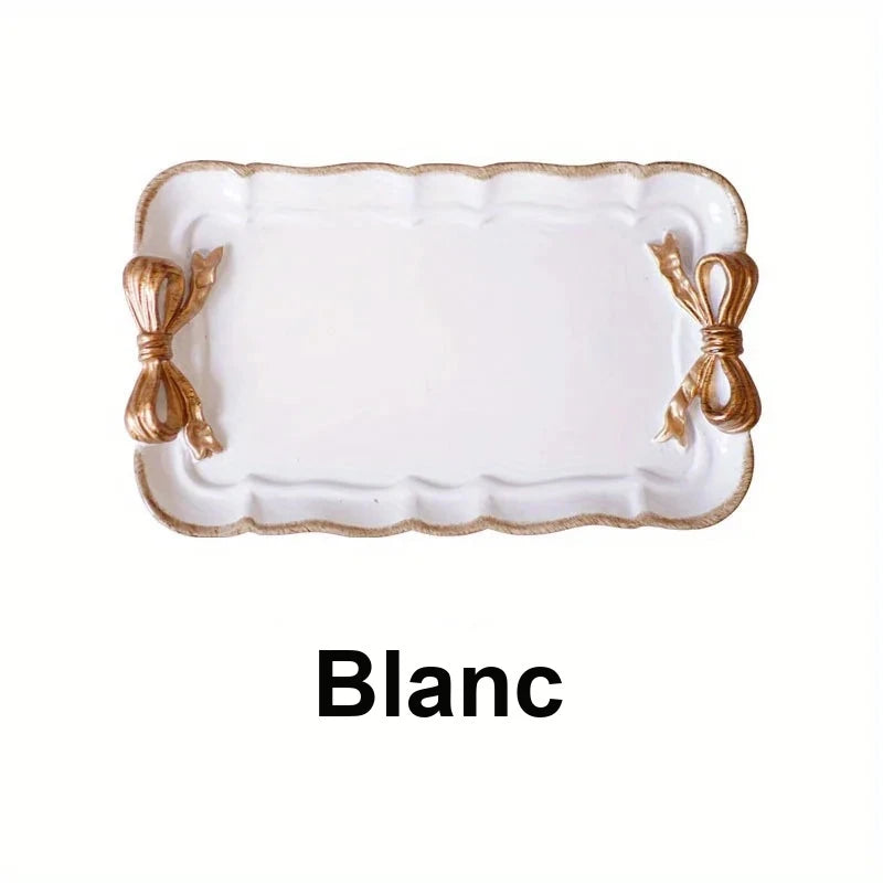 Plateau de Service Résine Nœud Doré Pastel