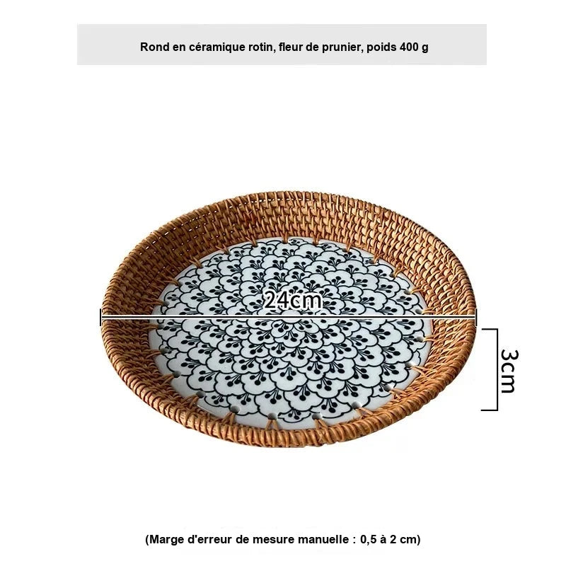 Plateau Rotin Céramique Fruits Gâteau – présentoir gâteau – présentation complète