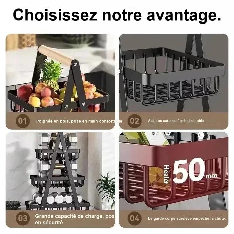 Présentoir Buffet à Étages Métal Poignée Bois