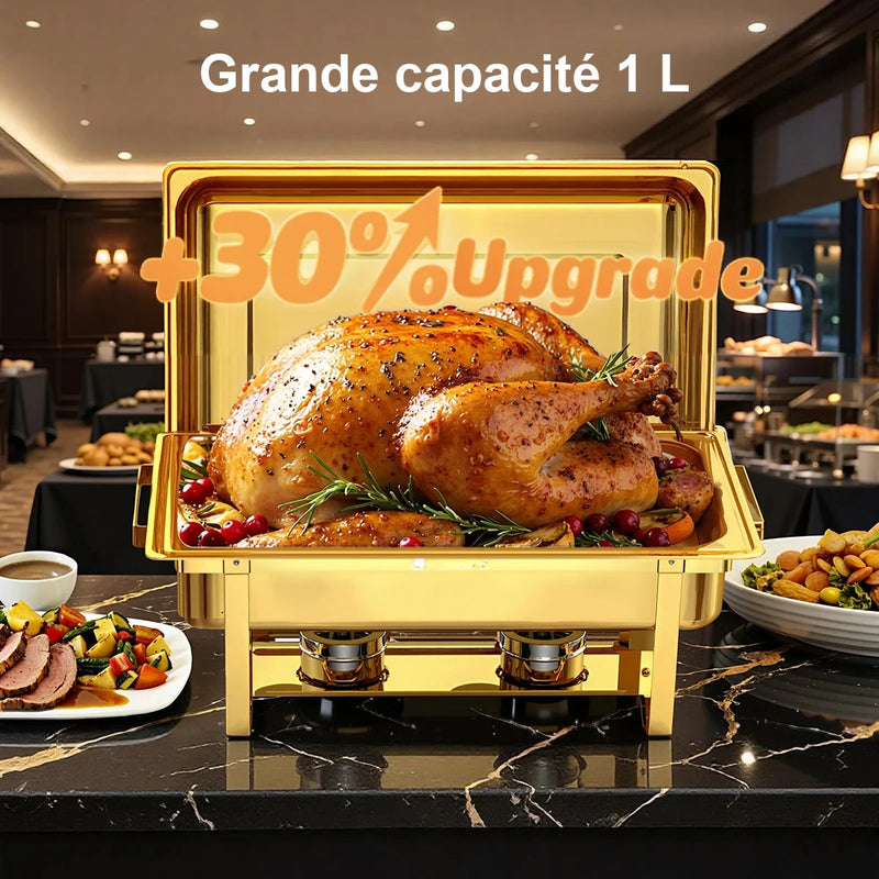 Chauffe-Plat Buffet Carré Doré 10L Lot 4 Pièces – art de la table réception raffinée