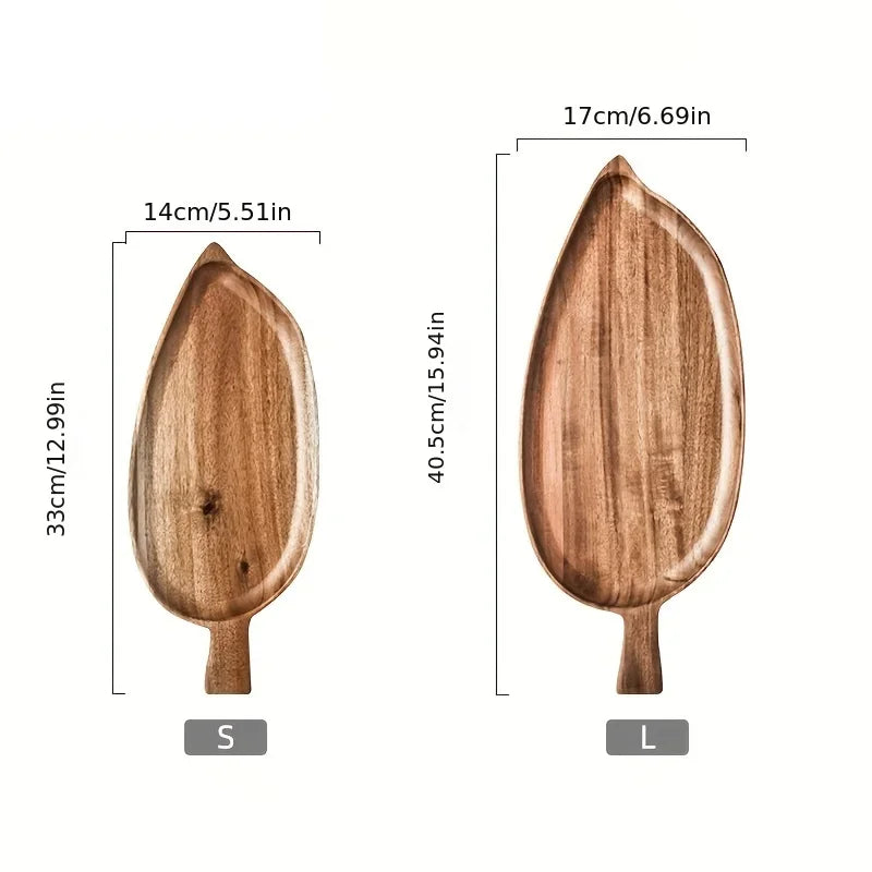 Plateau de Service Bois Forme Feuille