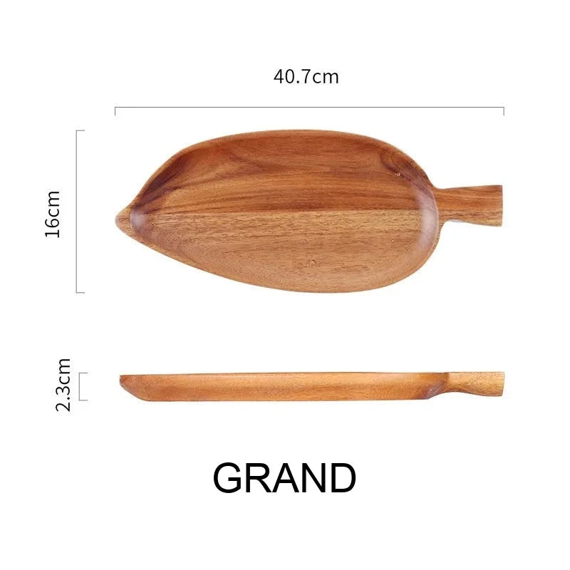 Plateau de Service Bois Forme Feuille