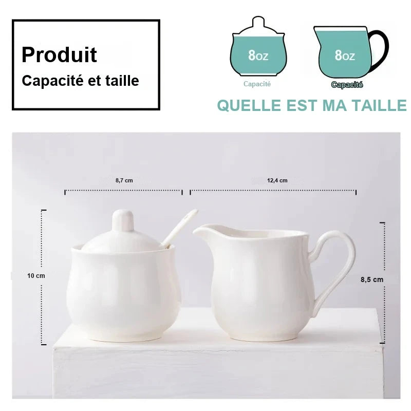 Sucrier et Pot à Lait Céramique Blanc Hôtel