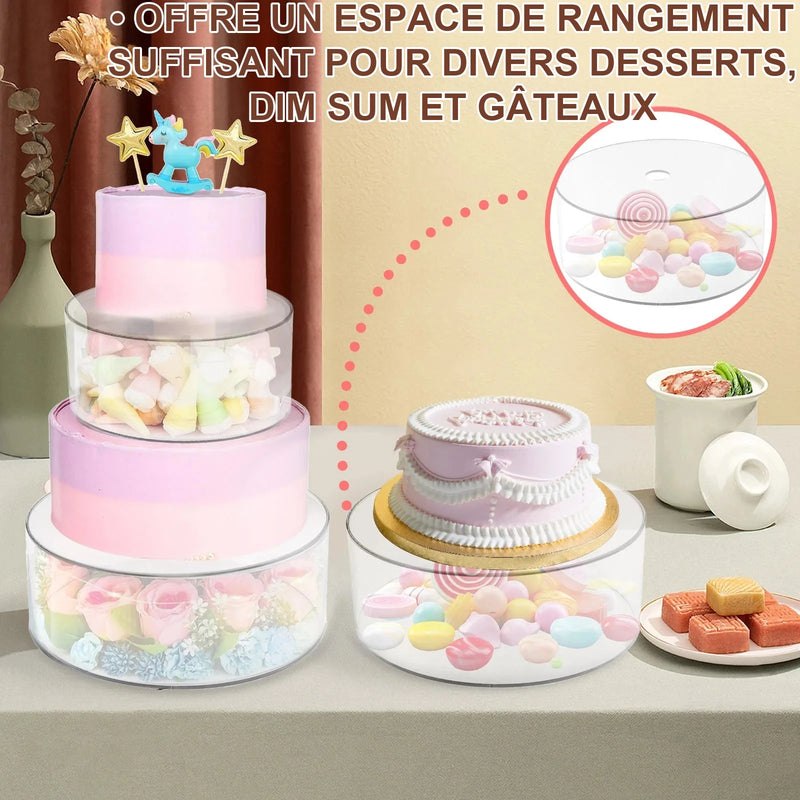 Présentoir Gâteau Acrylique Fond Creux – présentoir gâteau – en situation sur un buffet