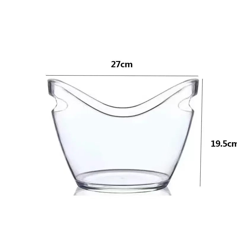 Seau à glace transparent vide, 27 cm de large et 19,5 cm de haut