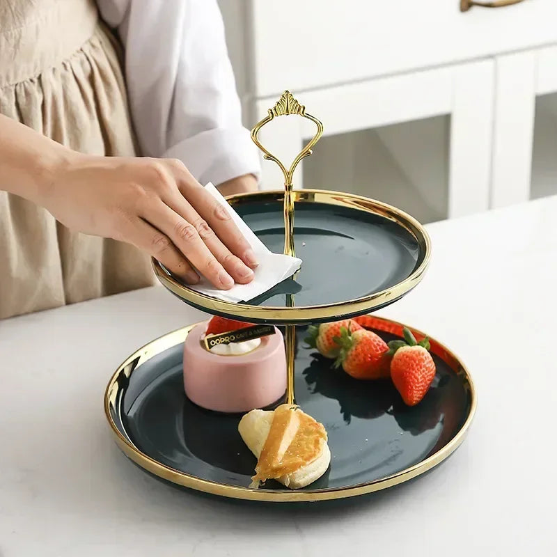 Présentoir Snack Céramique 2 Niveaux – présentoir buffet – vue de côté