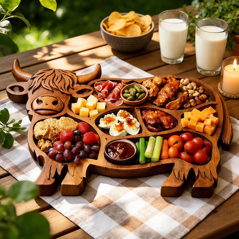 Planche Apéritive Bois Vache Highland Compartiments