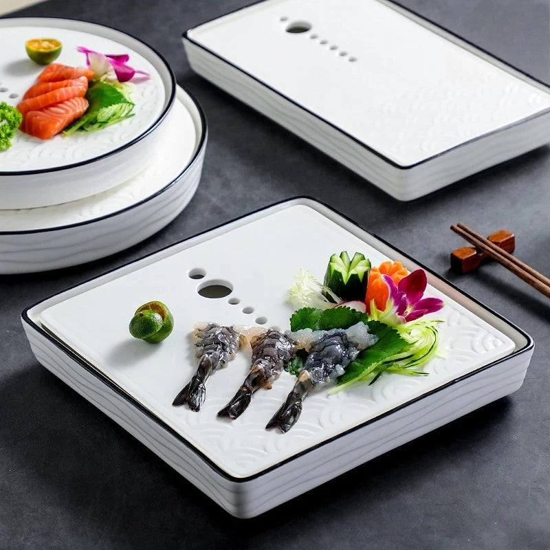 Plateau Buffet Céramique Glace Carbonique – ensemble buffet événement chic et moderne