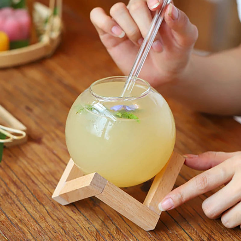 Présentoir Cocktail Verre Boule Socle Bois