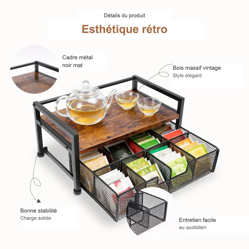 Détails du produit, esthétique rétro, cadre métal noir mat, bois massif vintage