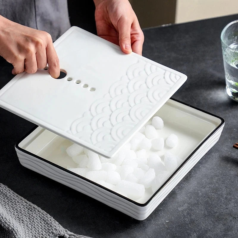 Plateau Buffet Céramique Glace Carbonique – présentoir boutique pâtisserie vitrine