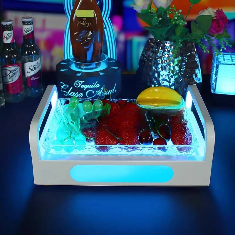 Plateau LED Lumineux Fruits Snacks – plateau de présentation – gros plan sur la matière