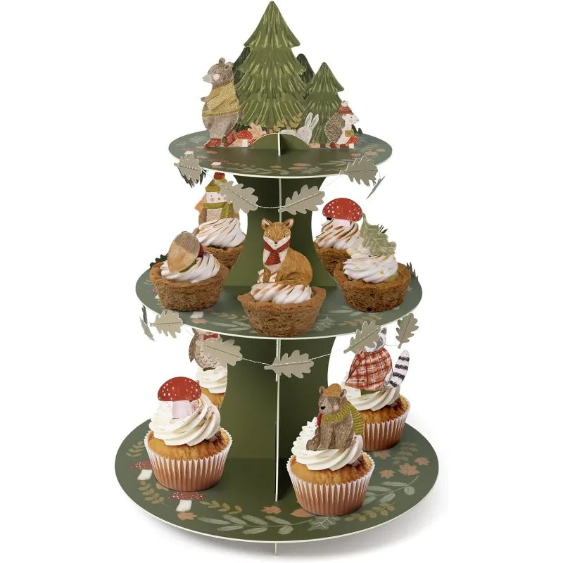Présentoir Cupcakes Animaux Forêt Fête – présentoir cupcake – vue d'ensemble