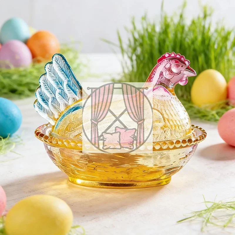 Présentoir bonbon poule en verre transparent avec couvercle amovible
