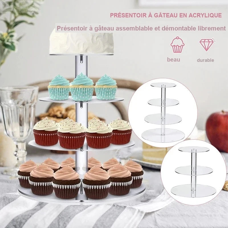 Tour Présentoir Cupcakes Mariage Acrylique – présentoir cupcake – vue de côté