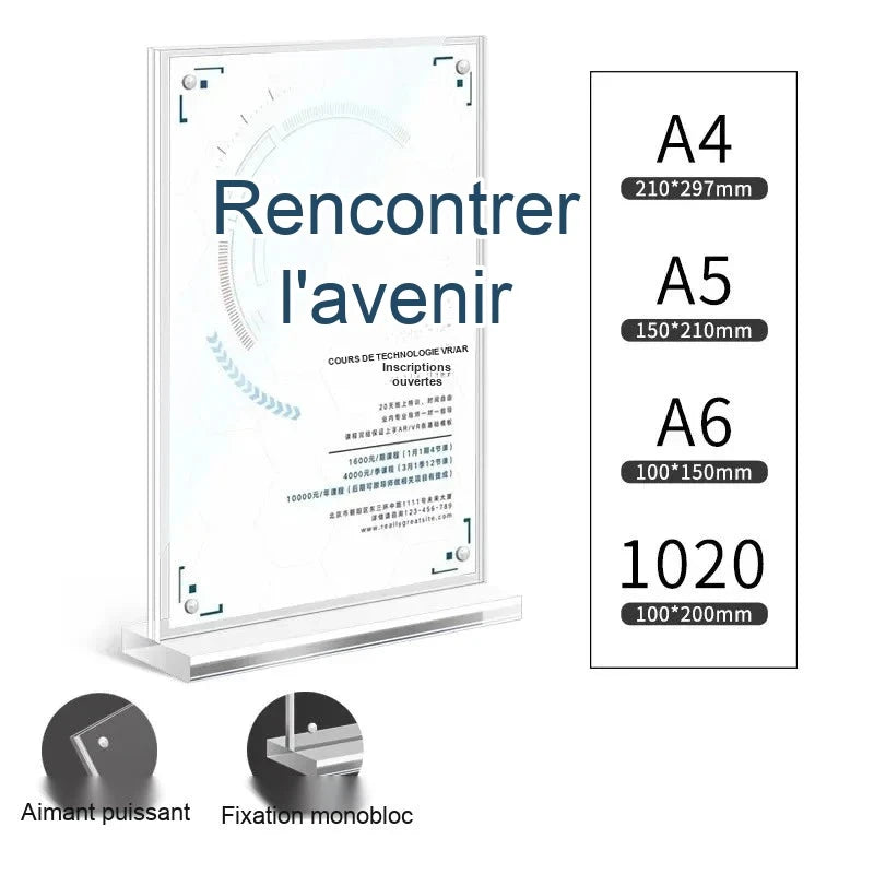 Porte-menu acrylique avec aimant puissant et fixation monobloc