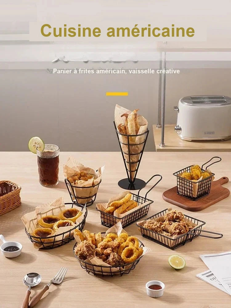 Panier de Présentation Frites Fil Métal Noir